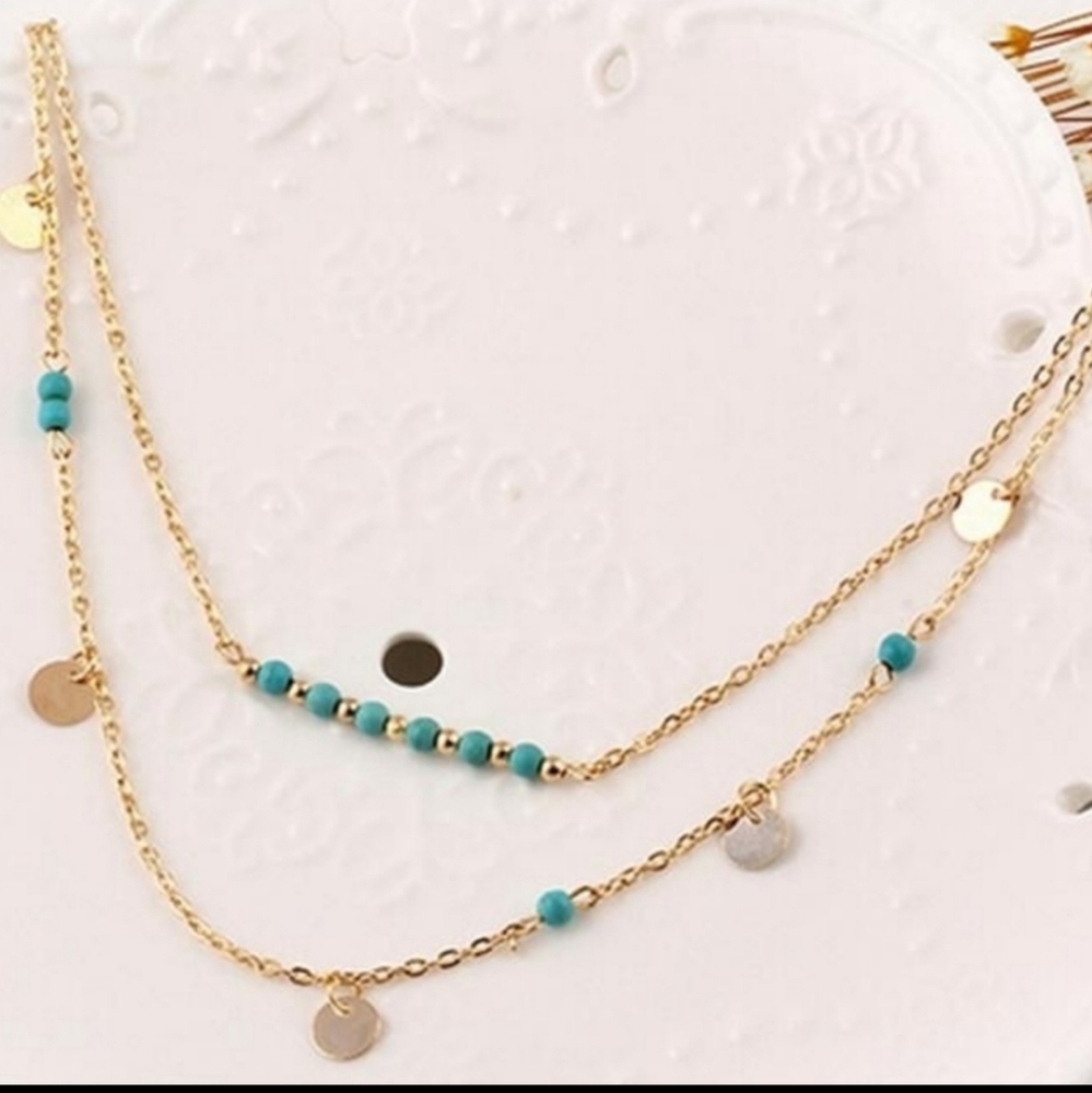 Layered boho beaded and gold necklace - Picture 3 of 5